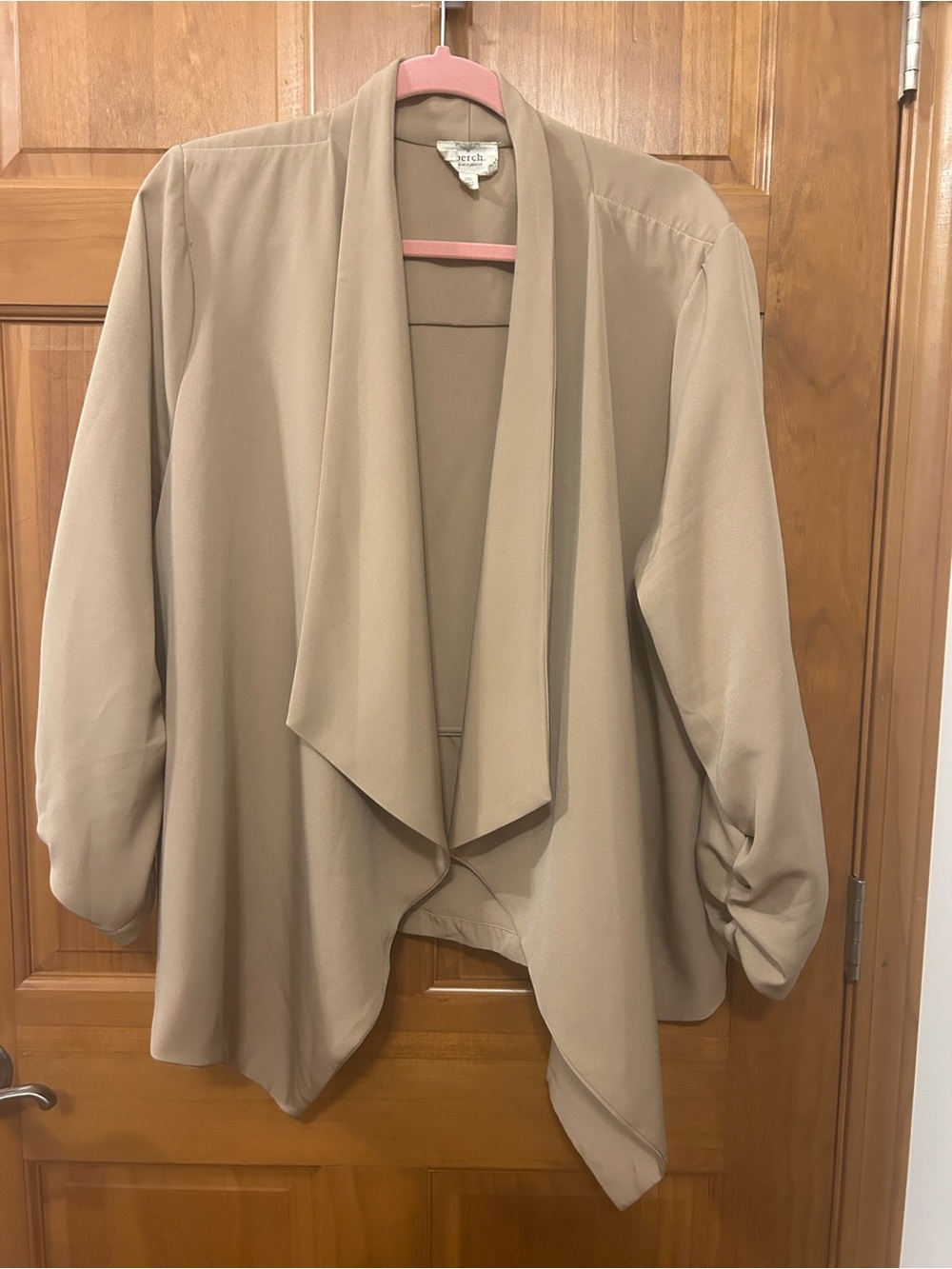 Draped Open Front Lightweight Blazer - Tan
